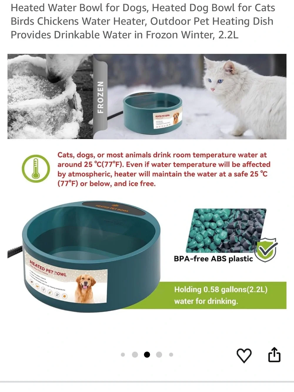 Heated Pet Water Bowl - Teal Blue for Dogs & Cats